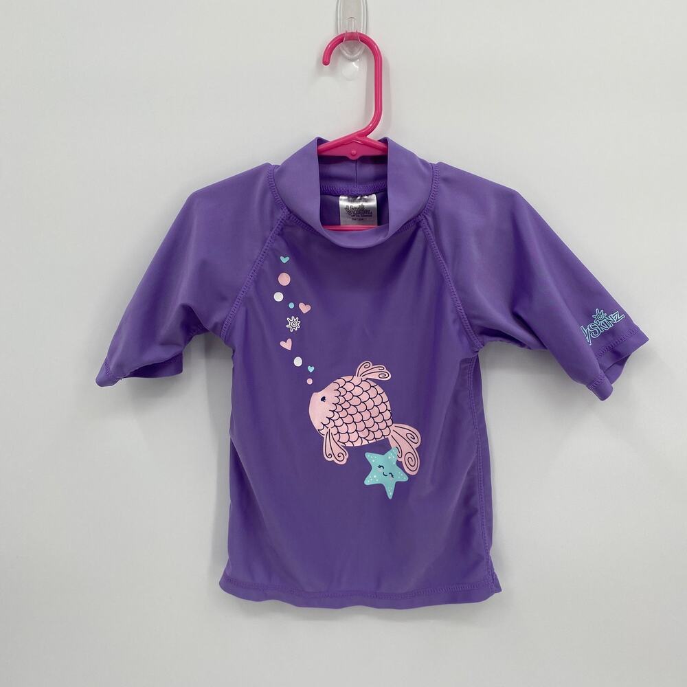 UV Skinz Fish Print Short Sleeve Rashguard UPF 50 Purple Girl's Size 6 Stretch